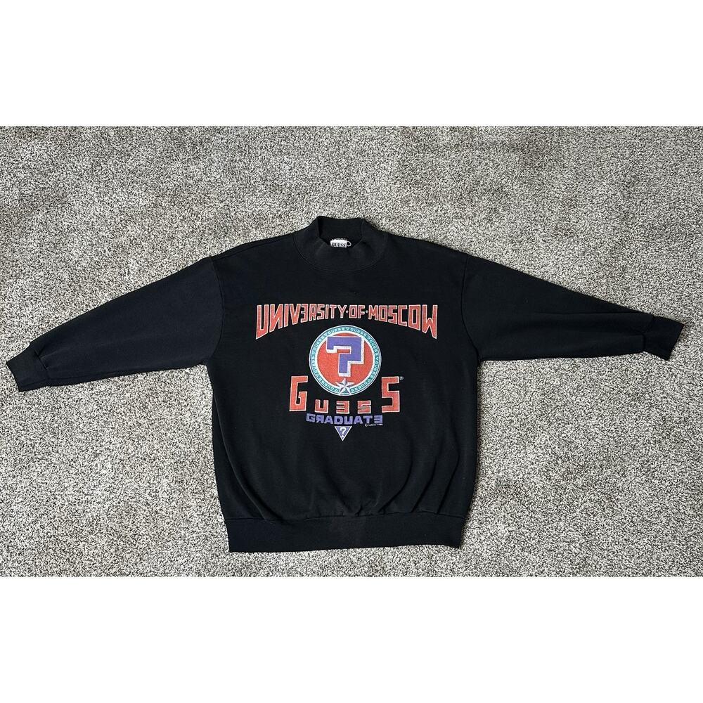 VTG 1989 Guess University Of Moscow Mock Neck Sweater Black One Size Fits All
